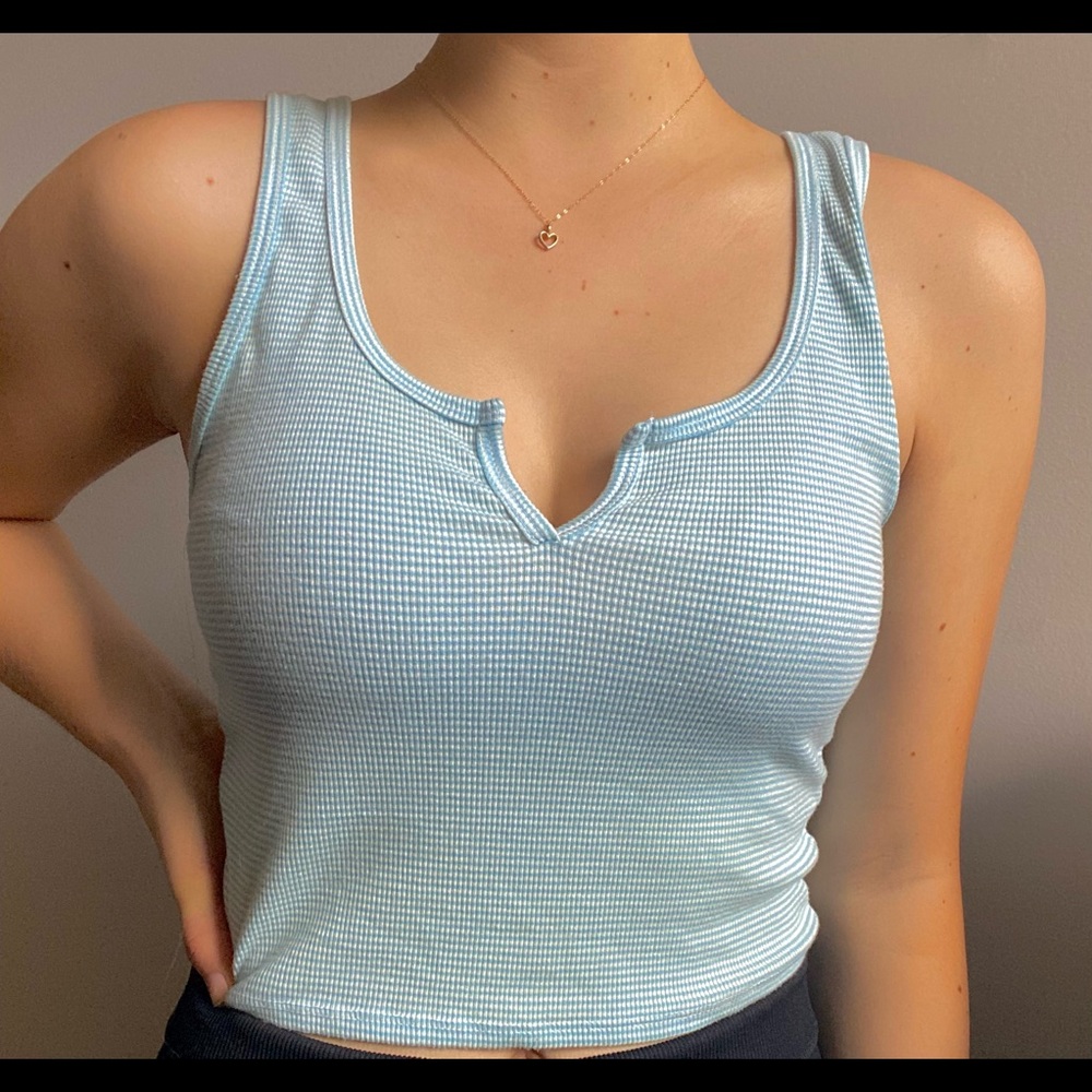 Sky and Sparrow striped blue crop top